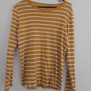 Long sleeve tee mustard yellow white stripe